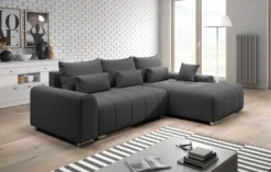FURNIX Eckcouch LORETA Sofa L-Form Schlafsofa Couch Mit Schlaffunktion Classic Design GRAU MT 99
