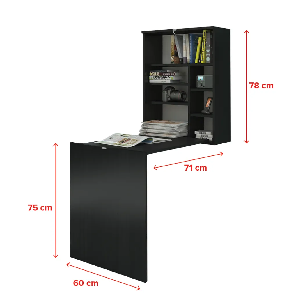 Selsey Wandschreibtisch ERION – Klappschreibtisch In Schwarz Matt Mit Wandregal, Tischplatte 71 X 54 Cm 4 Selsey Wandschreibtisch ERION – Klappschreibtisch In Schwarz Matt Mit Wandregal, Tischplatte 71 X 54 Cm – Bild 4