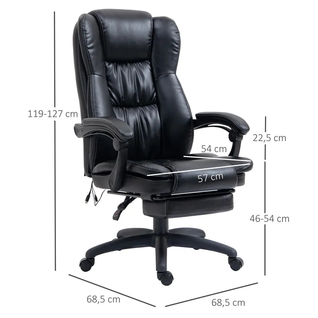 Vinsetto Bürostuhl Stuhl Chefsessel Drehstuhl Anhebbar Mit Massagefunktion Liegefunktion Kunstleder Schaumstoff PP-Kunststoff Nylon Schwarz 68,5 X 68,5 X 119-127 Cm 3 Vinsetto Bürostuhl Stuhl Chefsessel Drehstuhl Anhebbar Mit Massagefunktion Liegefunktion Kunstleder Schaumstoff PP-Kunststoff Nylon Schwarz 68,5 X 68,5 X 119-127 Cm – Bild 3