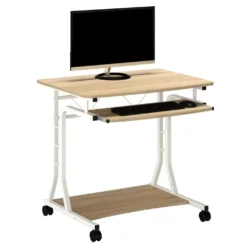 SixBros. Schreibtisch, Rollbarer PC Tisch, Rollwagen, Kleiner Computerschreibtisch Auf Rollen, 80 X 60 Cm Eiche/Weiß Holzoptik CT-3791A/8418