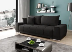 GRAINGOLD Isko 3-er Sofa - Bettsofa, Schlafsofa - Schlaffunktion & Bettkasten - Schwarz