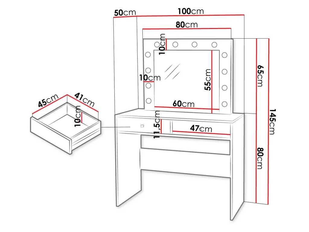 Mirjan24 Schminktisch Fandyl Mit Spiegel, Beleuchtung Und Zwei Schubladen, Elegant (Farbe: Weiß) 5 Mirjan24 Schminktisch Fandyl Mit Spiegel, Beleuchtung Und Zwei Schubladen, Elegant (Farbe: Weiß) – Bild 5