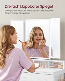 VASAGLE Schminktisch Mit Gepolstertem Hocker, Frisiertisch Mit Dreifachem Spiegel, 3 Schubladen, Haartrocknerhalter, Kosmetiktisch, Moderner Stil, Weiß RVT004W14 -VIDAXL || HOMCOM Verkäufe 2e215669485658f0a39da437063cf431