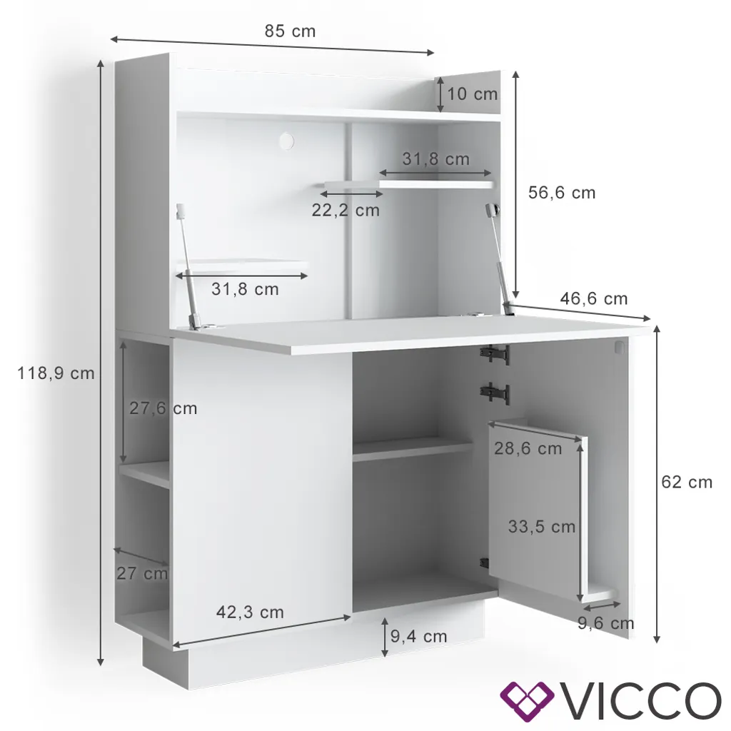 Vicco Schrankschreibtisch Alena Weiß 85 X 118,9 X 27 Cm Holzwerkstoff 3 Vicco Schrankschreibtisch Alena Weiß 85 X 118,9 X 27 Cm Holzwerkstoff – Bild 3