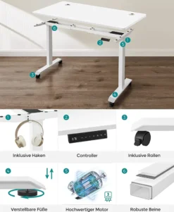 SONGMICS Höhenverstellbarer Schreibtisch Elektrisch, 70 X 140 Cm Tischoberfläche, Doppelmotor, Stufenlos Verstellbar, Memory-Funktion Mit 4 Höhen, Auffahrschutz, Weiß LSD202W01 15 SONGMICS Höhenverstellbarer Schreibtisch Elektrisch, 70 X 140 Cm Tischoberfläche, Doppelmotor, Stufenlos Verstellbar, Memory-Funktion Mit 4 Höhen, Auffahrschutz, Weiß LSD202W01 -VIDAXL || HOMCOM Verkäufe 2f0289ae4e58a00f52cada1c31edc400