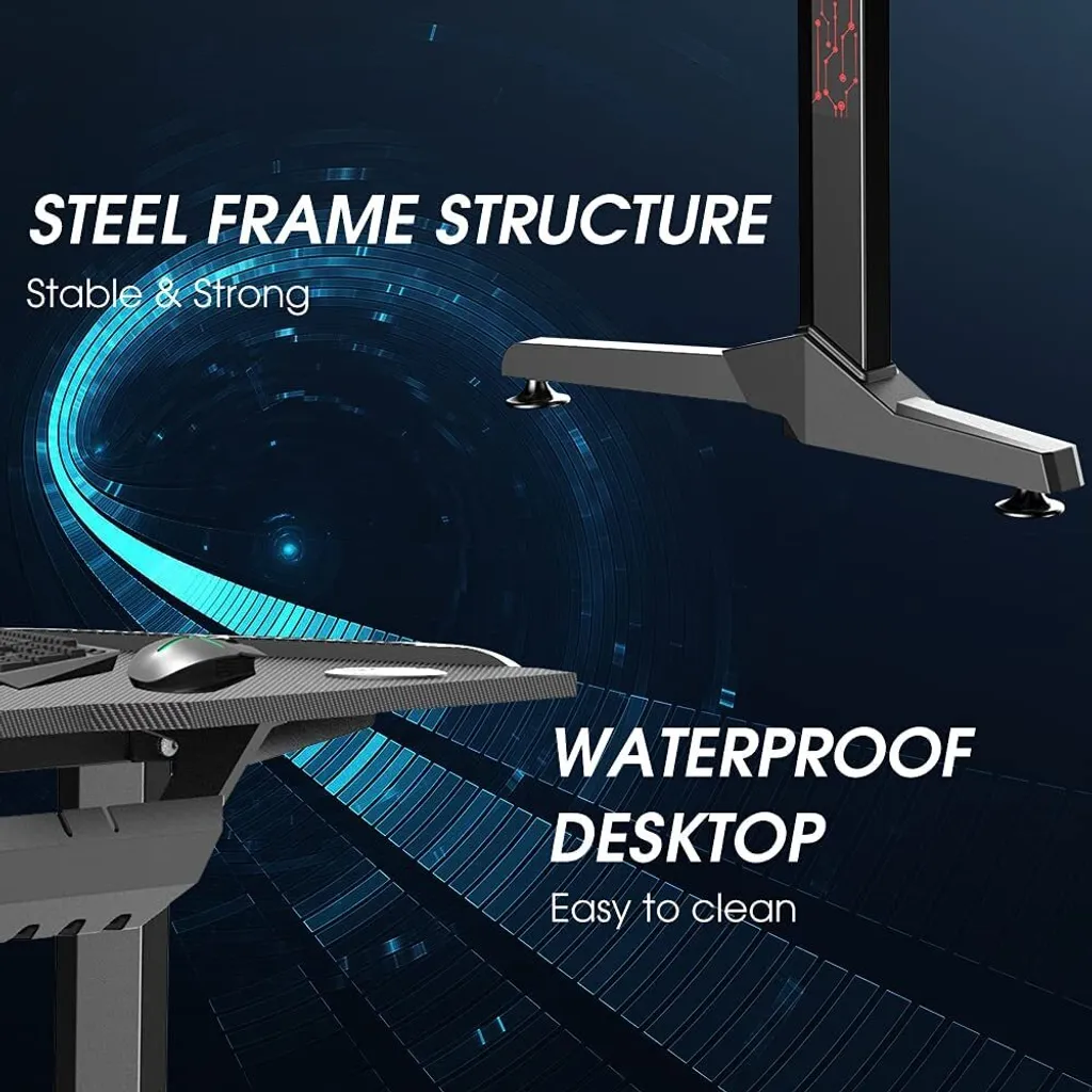 Dripex Gaming Tisch Mit LED, Ergonomischer Schreibtisch Mit Mauspad, Getränke-, Gamepad- Und Kopfhörerhalter, Kohlefaser-Desktop 6 Dripex Gaming Tisch Mit LED, Ergonomischer Schreibtisch Mit Mauspad, Getränke-, Gamepad- Und Kopfhörerhalter, Kohlefaser-Desktop – Bild 6