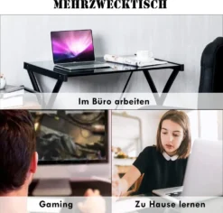 COSTWAY Computertisch Schreibtisch Mit Gehärteter Glasplatte, Gamingtisch Z-förmige Eisengestell, Arbeitstisch PC Tisch Für Gaming Büro Studierzimmer, Schwarz -VIDAXL || HOMCOM Verkäufe 2fb4e0e555430cbb4197929c40841533