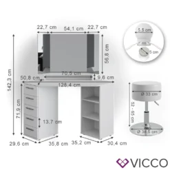 Vicco Eckschminktisch + LED + Hocker Sofia Weiß 128,4x 42,3x50,8cm Holzwerkstoff -VIDAXL || HOMCOM Verkäufe 30af66a73218309f1bfdcd645de5ef9b