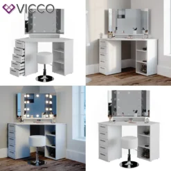 Vicco Eckschminktisch + LED + Hocker Sofia Weiß 128,4x 42,3x50,8cm Holzwerkstoff -VIDAXL || HOMCOM Verkäufe 31e23d09b36c4dfc634fcab61cacedd7