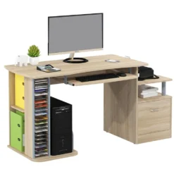SixBros. Büroschreibtisch, Schreibtisch Mit Viel Platz Für Ordner, Arbeitstisch, Computerschreibtisch, Eiche Holzoptik, 152 X 60 Cm S-202A/1845