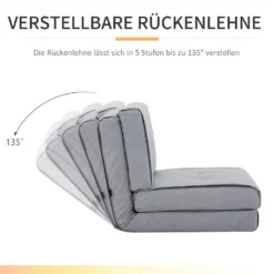 HOMCOM Bodensofa Klappbar Schlafsessel Bodenstuhl 5-stuhfig Verstellbar Klappsessel Schlafsofa Sofabett Einzelsofa Hellgrau 61 X 73 X 58 Cm