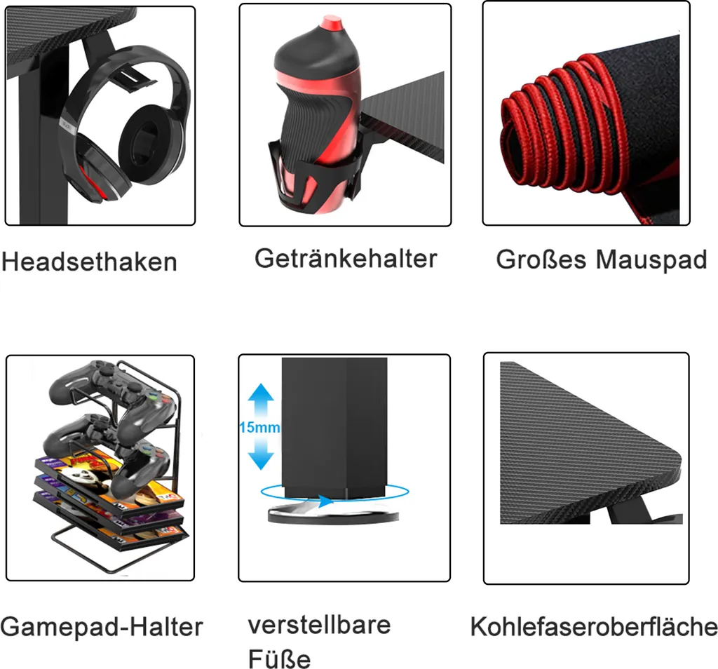 Iropro Gaming Tisch L Form Eckschreibtisch 155CM, Schreibtisch L-förmiger Ergonomic Gaming Computertisch Kohlefaseroberfläche Für E-Sport 155x110x77.5CM 4 Iropro Gaming Tisch L Form Eckschreibtisch 155CM, Schreibtisch L-förmiger Ergonomic Gaming Computertisch Kohlefaseroberfläche Für E-Sport 155x110x77.5CM – Bild 4