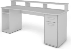 ByLIVING Schreibtisch Fantastic, 180x65 Cm, Melamin Weiß, Griffe Kunststoff Silberfarben