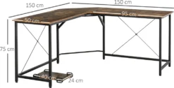 HOMCOM Computertisch, L-förmiger Eckschreibtisch, Schreibtisch, Bürotisch, E1 Spanplatte +Metall, Schwarz+Braun, 150 X 150 X 75 Cm -VIDAXL || HOMCOM Verkäufe 332833d7dff994a2103de058b99d420b