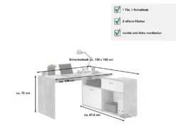 Schreibtisch DIEGO Eck-Schreibtisch Weiß - Grau - 138 Cm - Die Möbelfundgrube -VIDAXL || HOMCOM Verkäufe 35281d3a130a7c5eb82e917e9f7105d4