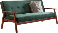 SalesFever Schlafsofa Mit Armlehnen | 3 Funktionen | Stoffbezug Samt-Optik | Gestell Holz Eukalyptus| B 190 X T 85 X H 81 Cm | Tannengrün
