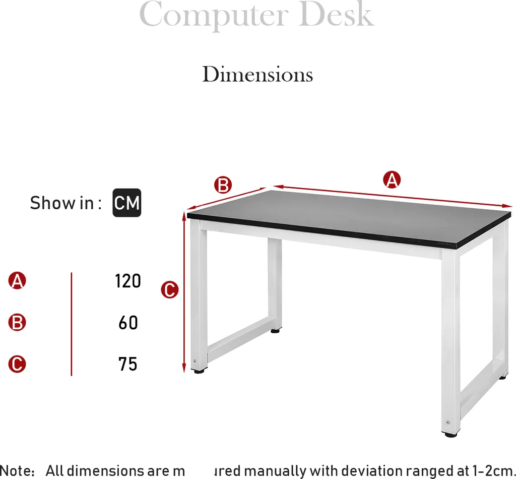Merax Schreibtisch PC Tisch Computertisch 120 X 60 X 75cm Bürotisch, Arbeitstisch Officetisch PC-Tisch Esstisch Für Zuhause Büro Schlafzimmer, Schwarz-Weiß 4 Merax Schreibtisch PC Tisch Computertisch 120 X 60 X 75cm Bürotisch, Arbeitstisch Officetisch PC-Tisch Esstisch Für Zuhause Büro Schlafzimmer, Schwarz-Weiß – Bild 4