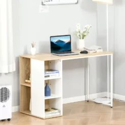 HOMCOM Schreibtisch Bücherregal Computertisch Bürotisch Mit Regale Arbeitstisch PC Laptop Tisch Großer Stauraum Spanplatte Metall Eiche+Weiß 115x 55x75 Cm -VIDAXL || HOMCOM Verkäufe 3638448e79c88488bda15ace55361fb6