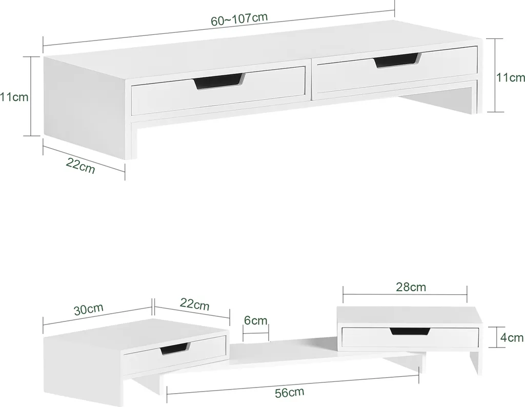 SoBuy BBF04-W Design Monitorerhöhung Für 2 Monitore Bildschirmständer Schreibtischaufsatz Mit 2 Schubladen Weiß BHT Ca.: 60-107x11x22cm 5 SoBuy BBF04-W Design Monitorerhöhung Für 2 Monitore Bildschirmständer Schreibtischaufsatz Mit 2 Schubladen Weiß BHT Ca.: 60-107x11x22cm – Bild 5