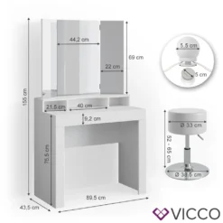 Vicco Schminktisch Nora Weiß Mit LED-Beleuchtung Spiegel Hocker Frisiertisch -VIDAXL || HOMCOM Verkäufe 3862a86d96da0eccc4aa806ebfc9089b