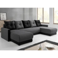 Selsey Ecksofa TOLMA - Eckcouch In Dunkelgrau / Schwarz, U-Form Mit Schlaffunktion, Bettkasten Und Kissen, 288 Cm Breit