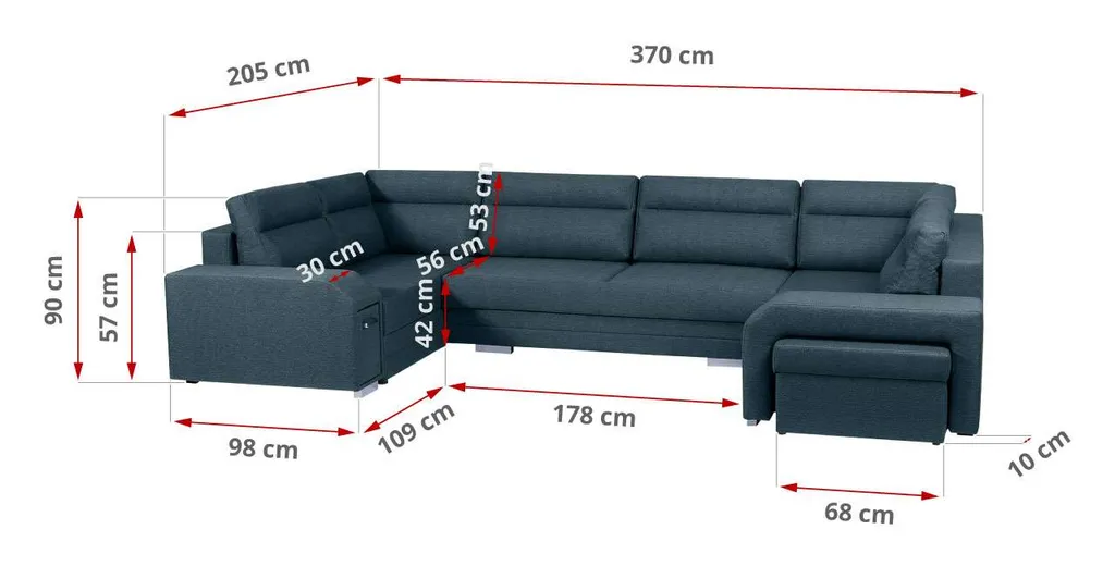 Ecksofa Mit Hocker Und Minibar - U-form Sofa Mit Schlaffunktion - Blau - Wohnlandschaft - Ausklappbar Bettsofa - Wohnzimmer U Couch - Polstersofa Mit Bettkasten ALVARES_U 2 Ecksofa Mit Hocker Und Minibar - U-form Sofa Mit Schlaffunktion - Blau - Wohnlandschaft - Ausklappbar Bettsofa - Wohnzimmer U Couch - Polstersofa Mit Bettkasten ALVARES_U – Bild 2