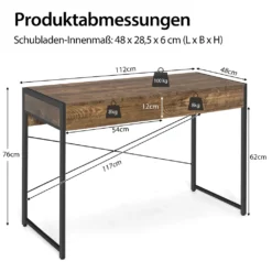 COSTWAY Schreibtisch Computertisch Mit 2 Schubladen, Kleiner Bürotisch PC Tisch, Arbeitstisch Officetisch 112 X 48 X 76 Cm (Rustikales Braun) -VIDAXL || HOMCOM Verkäufe 3a230829014547414c9a5a58d7826b47