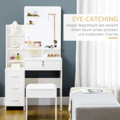 HOMCOM Schminktisch Mit Hocker, Kosmetiktisch Mit Spiegel, Frisiertisch Mit Schubladen, Ablagen, Frisierkommode Mit Anti-Kipp-Schutz Für Schlafzimmer, Weiß, 80 X 38 X 143cm -VIDAXL || HOMCOM Verkäufe 3a2618f5dc96e702029d0719eedd870a