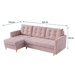Selsey Ecksofa PLAUTON - Eckcouch In Rosa Mit Bezug Aus Weichem Plüschstoff, Schlaffunktion, Bettkasten Und Losen Kissen, Gesteppt, 224 Cm Breit -VIDAXL || HOMCOM Verkäufe 3a6d98c239f3ed32621ec97fd53ded9c