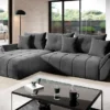 GRAINGOLD Eckcouch Schlafsofa L Decor - Polsterecke Mit Bettkasten Und Universelle Ottomane - Grau