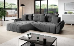 GRAINGOLD Eckcouch Schlafsofa L Decor - Polsterecke Mit Bettkasten Und Universelle Ottomane - Grau