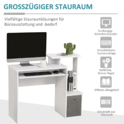 HOMCOM Computertisch, Schreibtisch, Bürotisch, Gamingtisch, PC-Tisch Mit Tastaturablage, Schublade, E1 Spanplatte, Weiß, 100 X 40 X 86,6 Cm -VIDAXL || HOMCOM Verkäufe 3d1f28e7b340a68ee94022dbc46dc41c