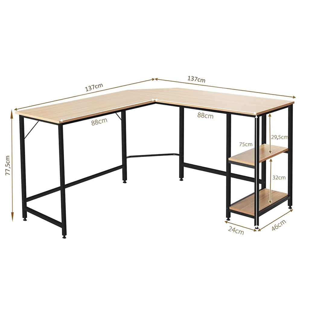 COSTWAY L-förmiger Schreibtisch, Eckschreibtisch 137x137x75,5cm, Computertisch Bürotisch Mit 2 Ablageflächen & Fußstütze, Arbeitstisch Platzsparend Natur 6 COSTWAY L-förmiger Schreibtisch, Eckschreibtisch 137x137x75,5cm, Computertisch Bürotisch Mit 2 Ablageflächen & Fußstütze, Arbeitstisch Platzsparend Natur – Bild 6