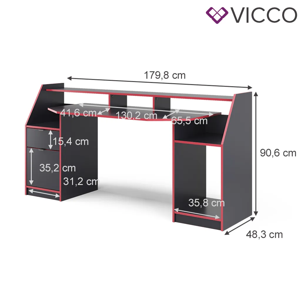 Vicco Computertisch Joel Schwarz 179,8 X 90,6 X 65,5 Cm Holzwerkstoff 3 Vicco Computertisch Joel Schwarz 179,8 X 90,6 X 65,5 Cm Holzwerkstoff – Bild 3