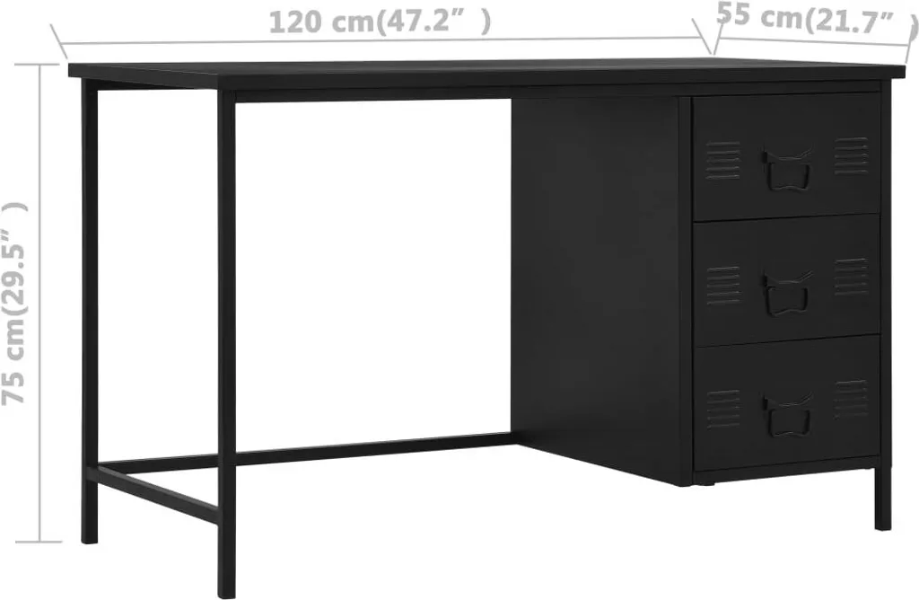 VidaXL Schreibtisch Schubladen Industriell Schwarz 120x55x75cm Stahl 8 VidaXL Schreibtisch Schubladen Industriell Schwarz 120x55x75cm Stahl – Bild 8