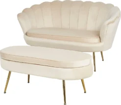 SalesFever Muschel-Sofa | Bezug Samt-Stoff | Gestell Metall Goldfarben | B 136 X T 76 X H 78 Cm | Beige -VIDAXL || HOMCOM Verkäufe 4368211f43981651a0cbf2bee6114041