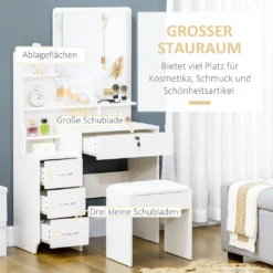 HOMCOM Schminktisch Mit Hocker, Kosmetiktisch Mit Spiegel, Frisiertisch Mit Schubladen, Ablagen, Frisierkommode Mit Anti-Kipp-Schutz Für Schlafzimmer, Weiß, 80 X 38 X 143cm -VIDAXL || HOMCOM Verkäufe 4392c09038de6af11ca86926f53ba661
