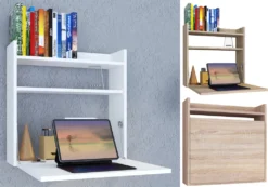 VCM Holz Hänge Klapp Schreibtisch Wandschreibtisch Computertisch Ablage Dralis Weiß