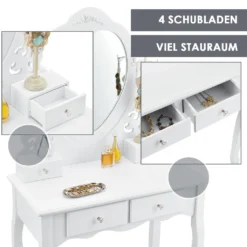 Juskys Schminktisch Julia Mit Spiegel, Hocker & 4 Schubladen, 74 X 40 X 138 Cm, Weiß, Landhausstil, MDF Holz, Kosmetiktisch Frisiertisch Kommode -VIDAXL || HOMCOM Verkäufe 44127f9beb31077d4217d73c251cf1bb