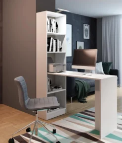 FURNIX Schreibtisch MATHEOS B-1 Tisch Mit Bücherregal Expressversand Weiß Matt