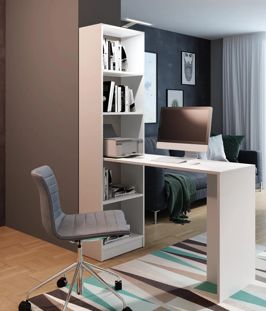 FURNIX Schreibtisch MATHEOS B-1 Tisch Mit Bücherregal Expressversand Weiß Matt 1 FURNIX Schreibtisch MATHEOS B-1 Tisch Mit Bücherregal Expressversand Weiß Matt