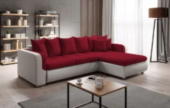 FURNIX Ecksofa Mit Schlaffunktion Und Dekorativen Kissen Ausziehbar Rot Weiß FIORENZO MINI L MA120-SU60