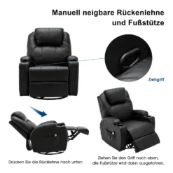 MCombo Massagesessel Fernsehsessel Relaxsessel + Heizung Mit Dreh+Schaukel Manuell Verstellbar 7020BK -VIDAXL || HOMCOM Verkäufe 44b435574bd6f9bed1bb326a5c2b159a