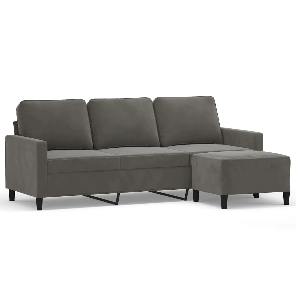 VidaXL 3-Sitzer-Sofa Mit Hocker Dunkelgrau 180 Cm Samt 1 VidaXL 3-Sitzer-Sofa Mit Hocker Dunkelgrau 180 Cm Samt