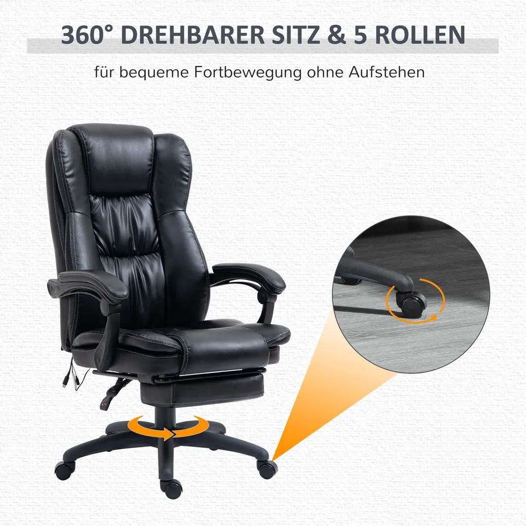 Vinsetto Bürostuhl Stuhl Chefsessel Drehstuhl Anhebbar Mit Massagefunktion Liegefunktion Kunstleder Schaumstoff PP-Kunststoff Nylon Schwarz 68,5 X 68,5 X 119-127 Cm 7 Vinsetto Bürostuhl Stuhl Chefsessel Drehstuhl Anhebbar Mit Massagefunktion Liegefunktion Kunstleder Schaumstoff PP-Kunststoff Nylon Schwarz 68,5 X 68,5 X 119-127 Cm – Bild 7