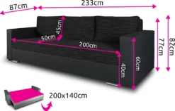 Schlafsofa Bird - Sofa Mit Schlaffunktion Und Bettkasten, Klappsofa, Schlafcouch Mit Chromfüße, Couch, Couchgarnitur, Sofagarnitur (Schwarz + Schwarz (Dolaro 08 + Berlin 02)) -VIDAXL || HOMCOM Verkäufe 464bbfb821ff22d975fee50625eef905