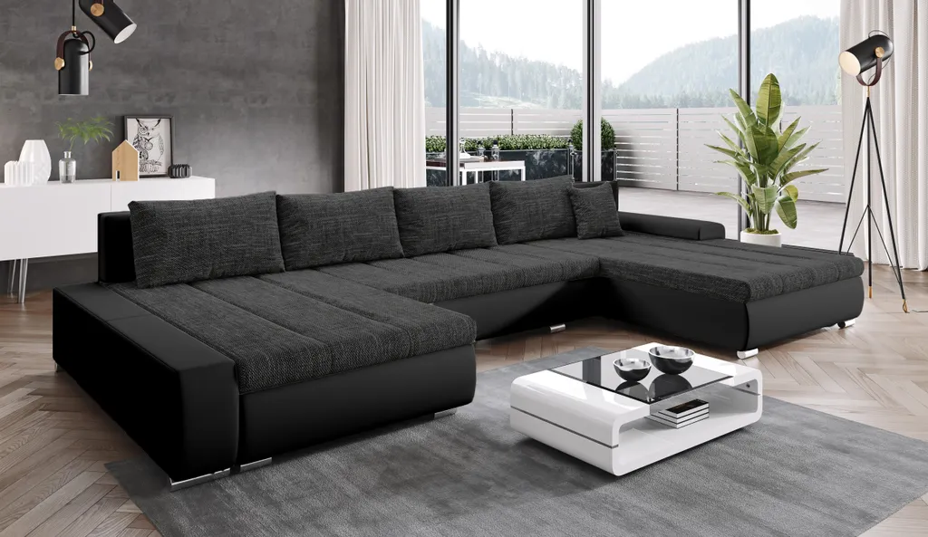 FURNIX Wohnlandschaft ELISABETTA Couch Schlafsofa U-Form U-Sofa Mit Schlaffunktion Und Bettkasten SCHWARZ MA1100+BE 06 1 FURNIX Wohnlandschaft ELISABETTA Couch Schlafsofa U-Form U-Sofa Mit Schlaffunktion Und Bettkasten SCHWARZ MA1100+BE 06