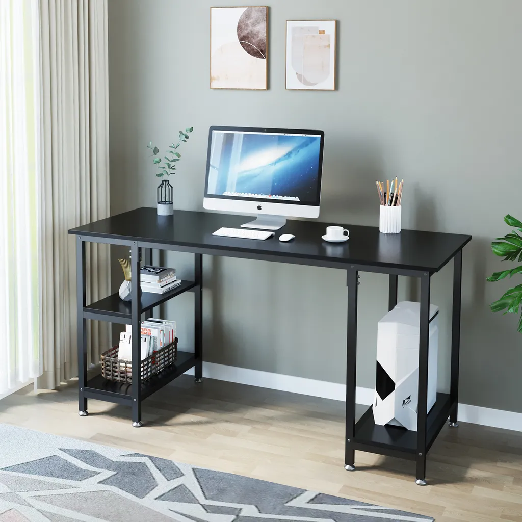 Dripex Schreibtisch Computertisch Bürotisch Eckschreibtisch Gaming Tisch PC Mit Regalfächer Schwarz 120 X 48 X 76CM 2 Dripex Schreibtisch Computertisch Bürotisch Eckschreibtisch Gaming Tisch PC Mit Regalfächer Schwarz 120 X 48 X 76CM – Bild 2