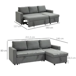 HOMCOM Ecksofa Mit Schlaffunktion Stauraum Eckcouch Mit Bettkasten Chaiselongue Schlafsofa Stoffsofa L-Form Leinen-Touch Hellgrau 211,5 X 146 X 85 Cm -VIDAXL || HOMCOM Verkäufe 479c979abcf93b2f8ea5e1db492abd57
