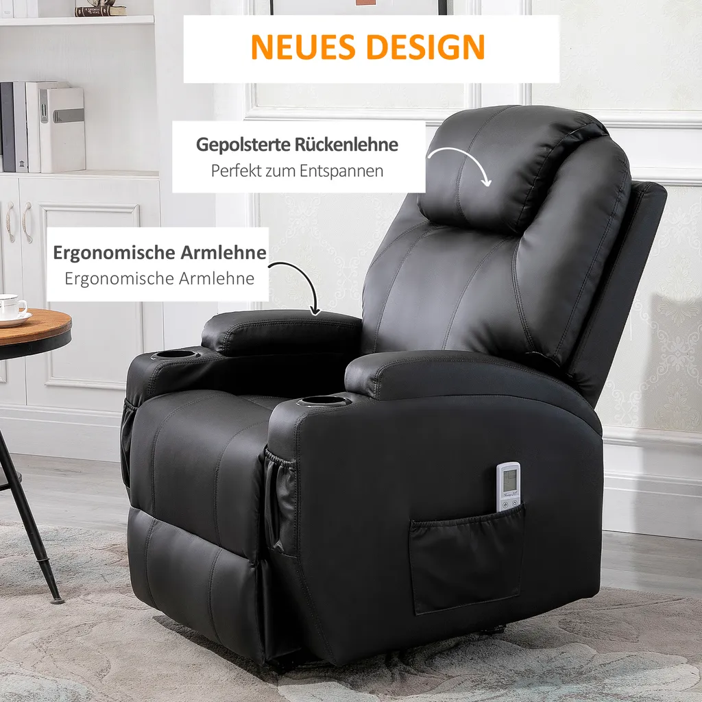 HOMCOM Massagesessel Relaxsessel Fernsehsessel Massagefunktion Liegefunktion Kunstleder Holz Metall Schaumstoff Schwarz 82 X 97 X 110 Cm 4 HOMCOM Massagesessel Relaxsessel Fernsehsessel Massagefunktion Liegefunktion Kunstleder Holz Metall Schaumstoff Schwarz 82 X 97 X 110 Cm – Bild 4